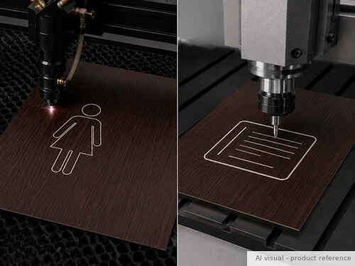 Dark walnut engraving sheet processed by CO2 laser and CNC rotary machines