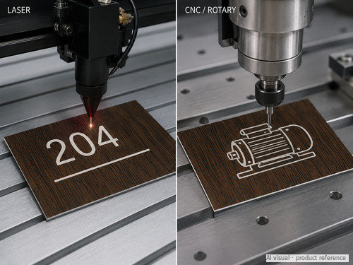Black walnut engraving laminate processed by CO2 laser and CNC rotary machines